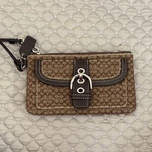Brown Coach Monogram Wristlet with Buckle
